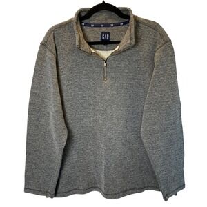 GAP Quarter Zip Pullover Mens XXL Gray Marled Textured Knit Mock Neck Sweatshirt
